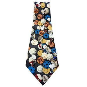 Vintage Peanuts Neck Tie Snoopy Sports Balls Football Soccer Billiards Novelty